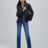 Brown Leather Fitted Waist Blazer