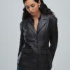Brown Leather Fitted Waist Blazer