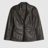 Brown Leather Fitted Waist Blazer