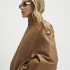 Brown Leather Funnel Bomber Jacket