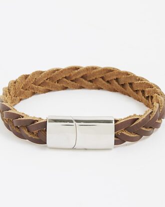 Brown Leather Plait Bracelet