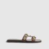 Brown Leather Studded Flat Sandals