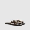 Brown Leather Studded Flat Sandals