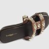 Brown Leather Studded Flat Sandals