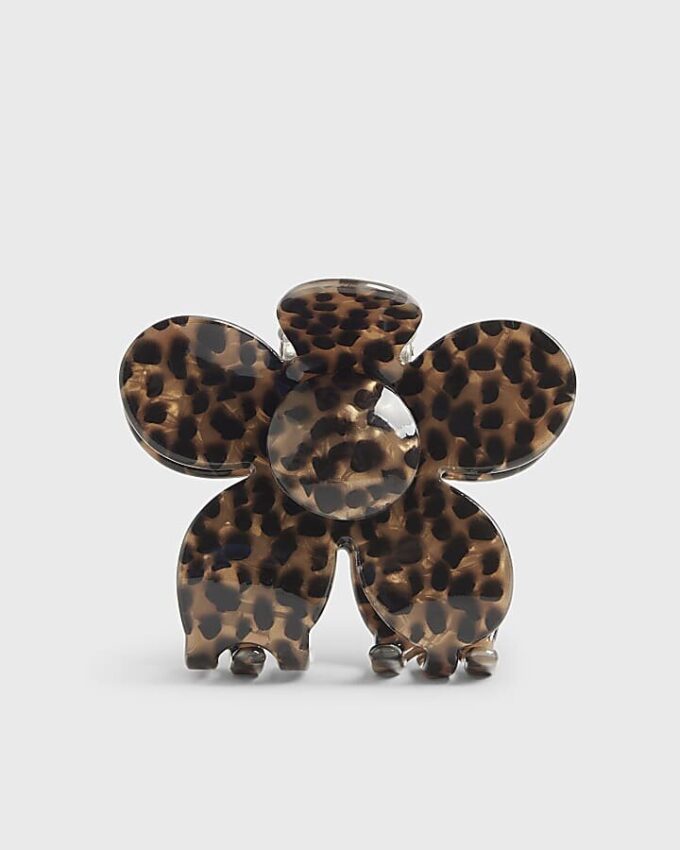 Brown Leopard Print Flower Claw Hair Clip