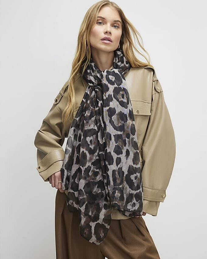 Brown Leopard Print Scarf