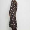 Brown Long Sleeve Spot Print Midi Dress