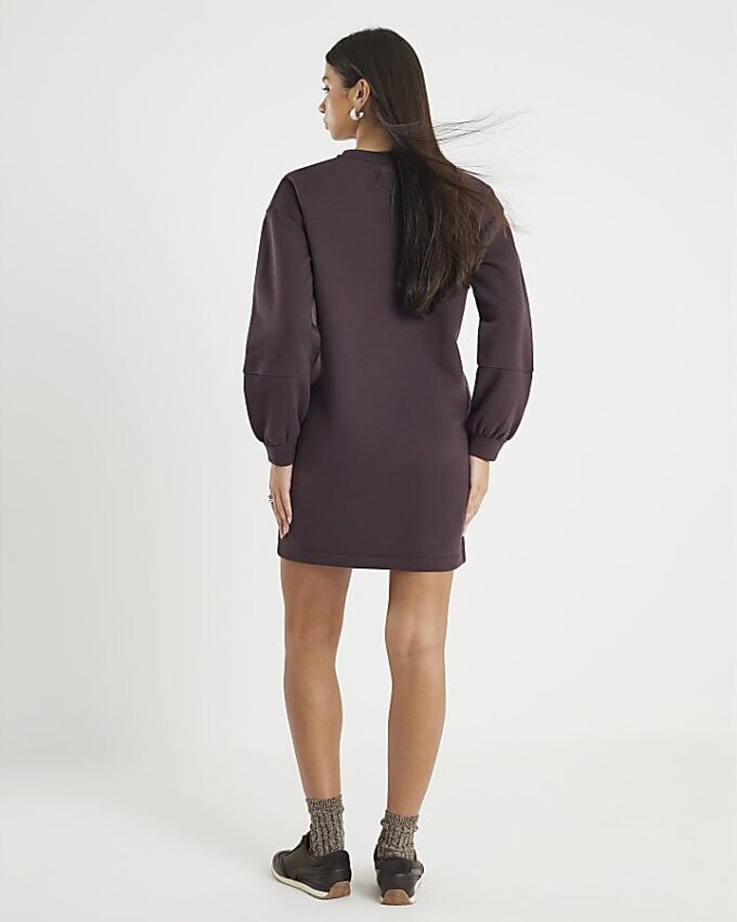 Brown Long Sleeve Sweatshirt Mini Dress