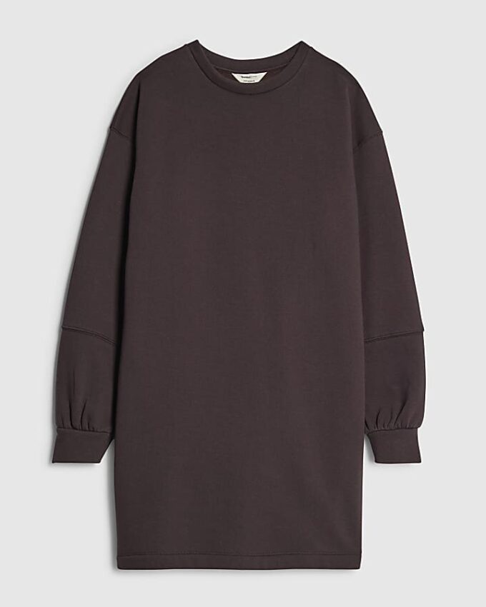 Brown Long Sleeve Sweatshirt Mini Dress