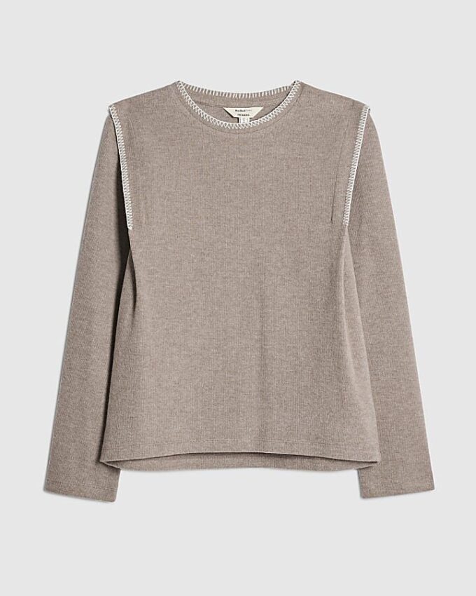 Brown Long Sleeve Whipstitch Sweatshirt