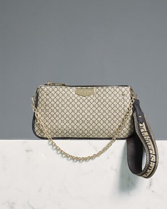 Brown Monogram Print Chain Cross Body Bag