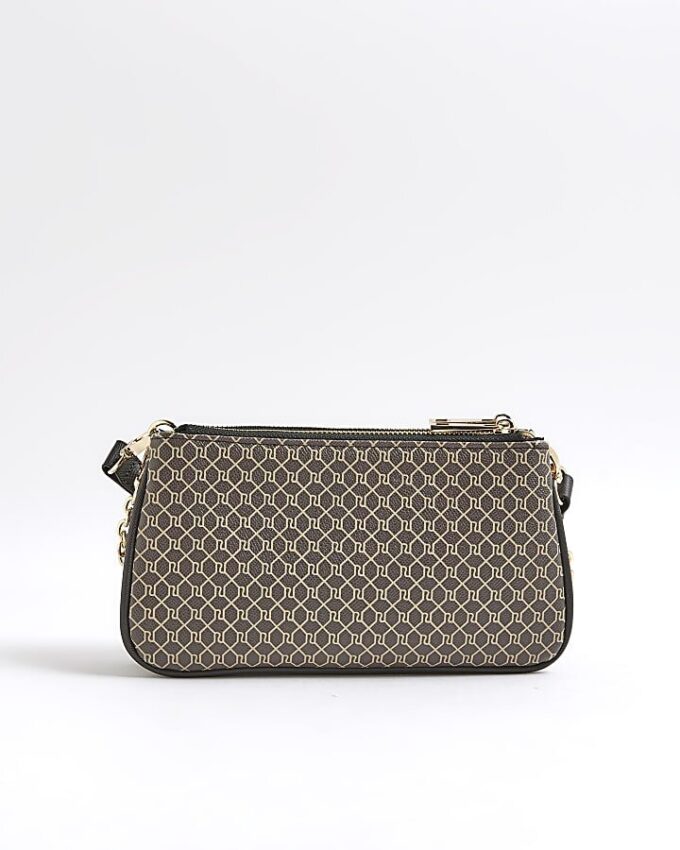 Brown Monogram Print Chain Cross Body Bag
