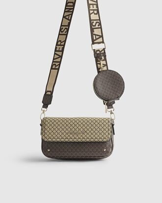 Brown Monogram Print Cross Body Bag