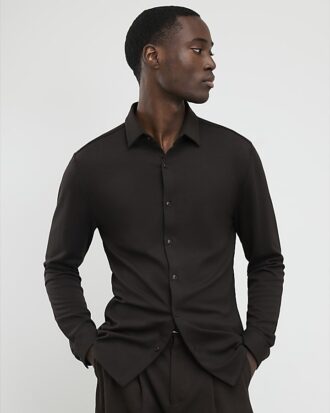 Brown Muscle Fit Pique Shirt