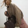 Brown Nylon Buckle Handle Shopper Bag