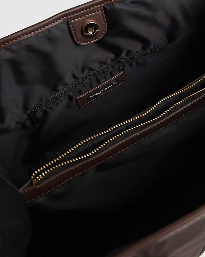 Brown Nylon Buckle Handle Shopper Bag