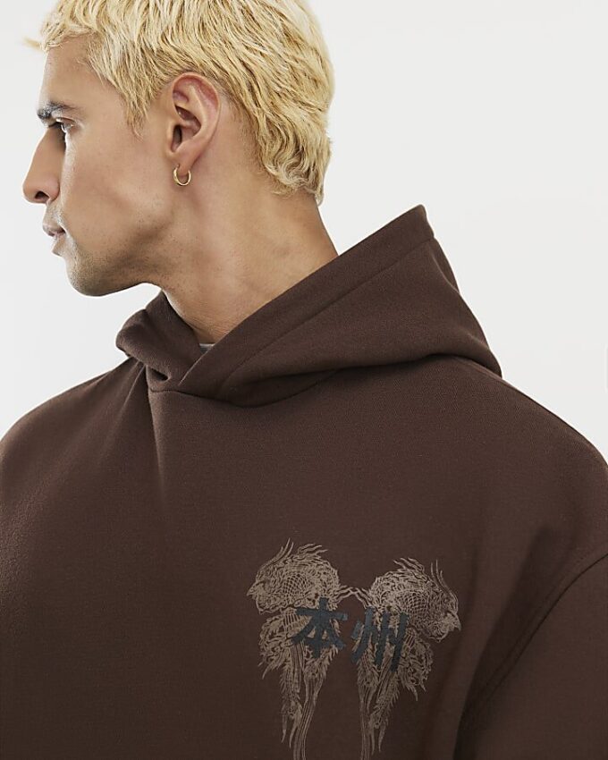 Brown Oversized Fit Kagoshima Dragon Hoodie