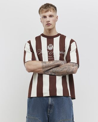 Brown Oversized Fit Stripe Football T-Shirt