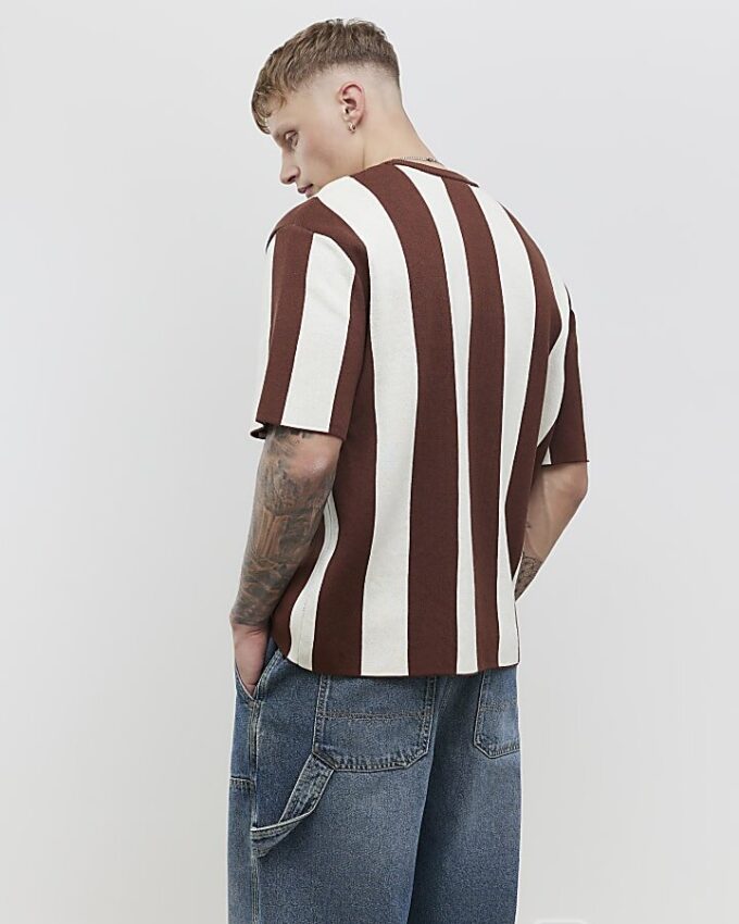 Brown Oversized Fit Stripe Football T-Shirt
