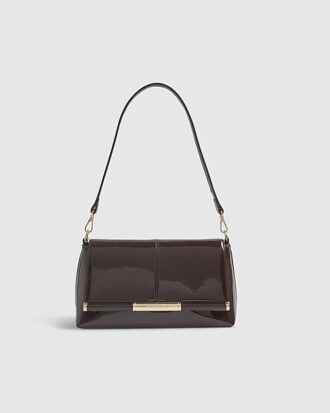 Brown Patent Bar Front Clutch Bag