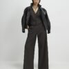 Brown Pinstripe Wide Leg Trousers
