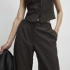 Brown Pinstripe Wide Leg Trousers
