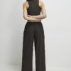 Brown Pinstripe Wide Leg Trousers