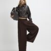 Brown Pleated Wide Leg Trousers