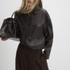 Brown Pleated Wide Leg Trousers
