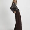 Brown Pleated Wide Leg Trousers