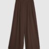 Brown Pleated Wide Leg Trousers