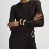 Brown Plisse Buckle Detail Midi Dress