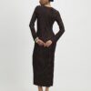 Brown Plisse Buckle Detail Midi Dress
