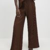 Brown Plisse Wide Leg Trousers