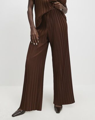Brown Plisse Wide Leg Trousers