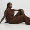 Brown Plisse Wide Leg Trousers