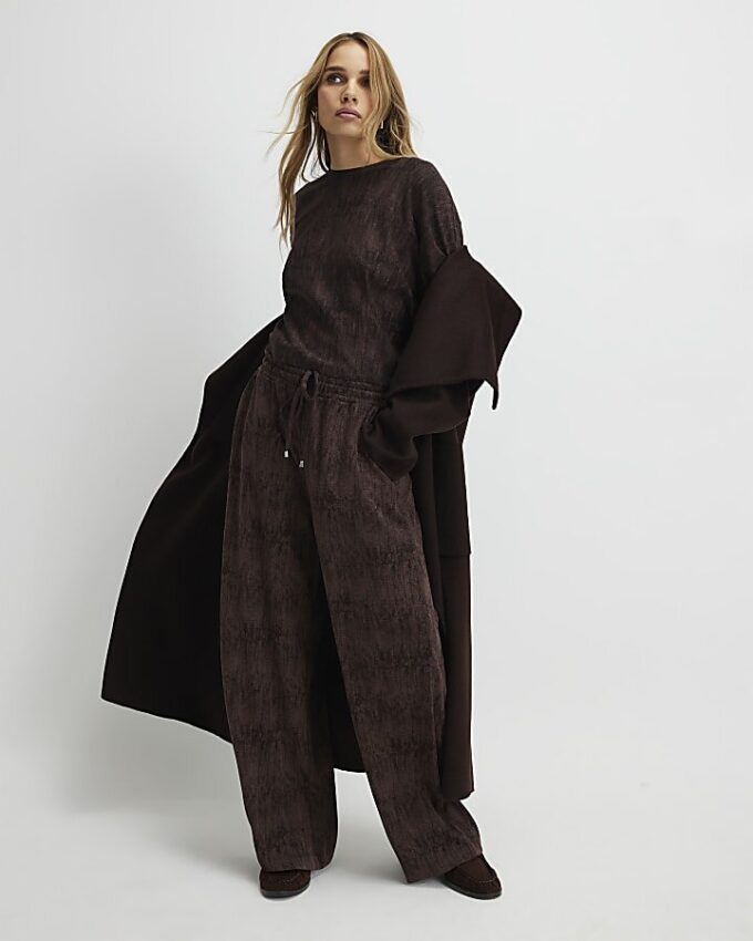Brown Premium Crinkle Effect Batwing Top