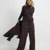 Brown Premium Crinkle Effect Wide Leg Joggers