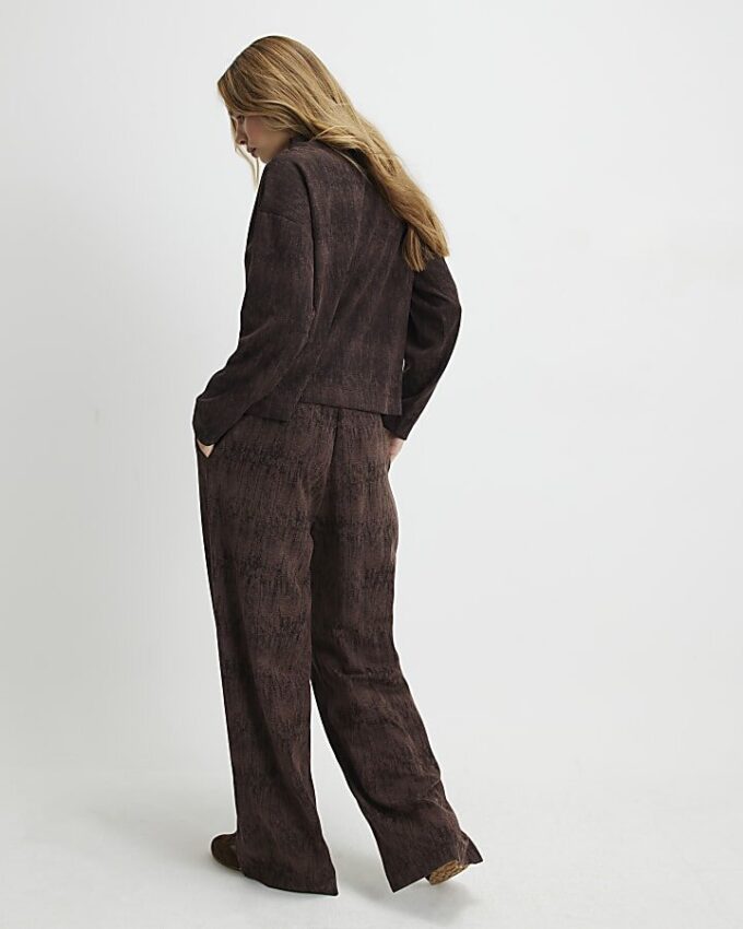 Brown Premium Crinkle Effect Wide Leg Joggers
