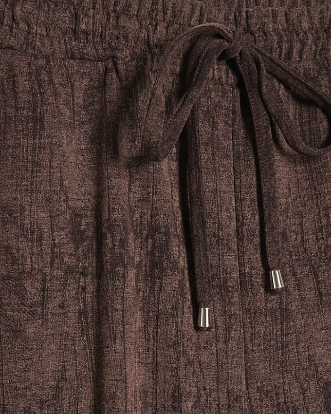 Brown Premium Crinkle Effect Wide Leg Joggers