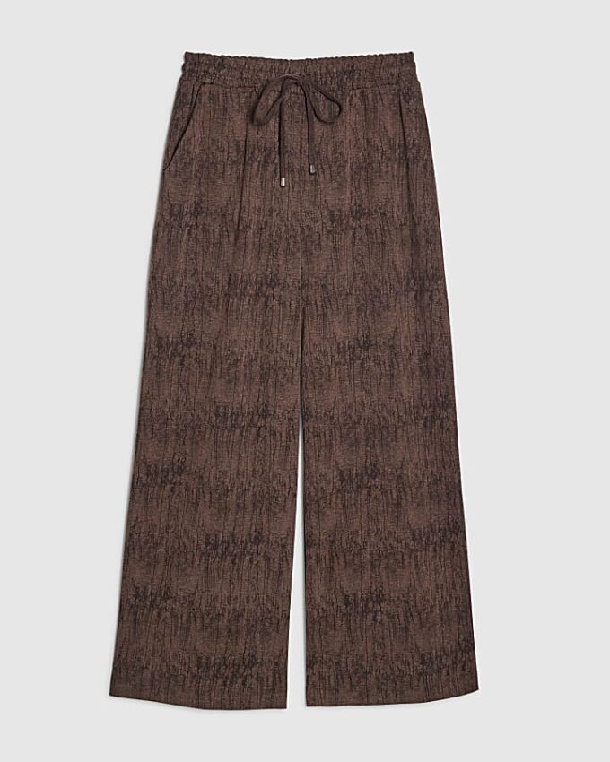 Brown Premium Crinkle Effect Wide Leg Joggers