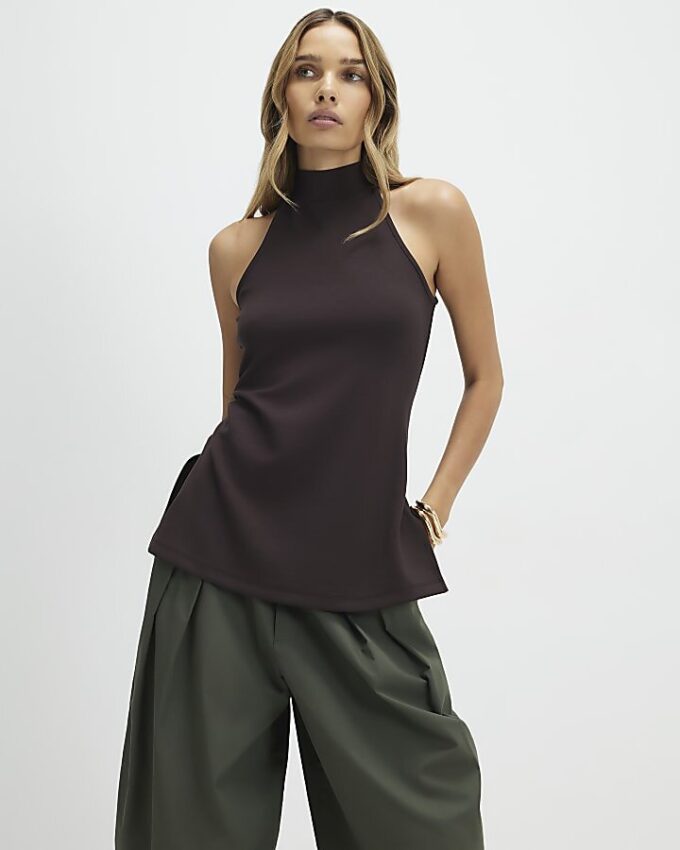 Brown Premium Halter Neck Top