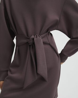 Brown Premium Tie Front Mini Sweatshirt Dress