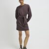 Brown Premium Tie Front Mini Sweatshirt Dress