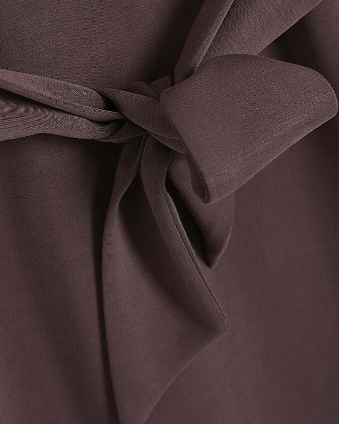 Brown Premium Tie Front Mini Sweatshirt Dress