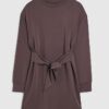 Brown Premium Tie Front Mini Sweatshirt Dress