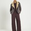 Brown Premium Wide Leg Pintuck Joggers