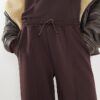 Brown Premium Wide Leg Pintuck Joggers