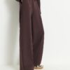 Brown Premium Wide Leg Pintuck Joggers