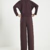 Brown Premium Wide Leg Pintuck Joggers